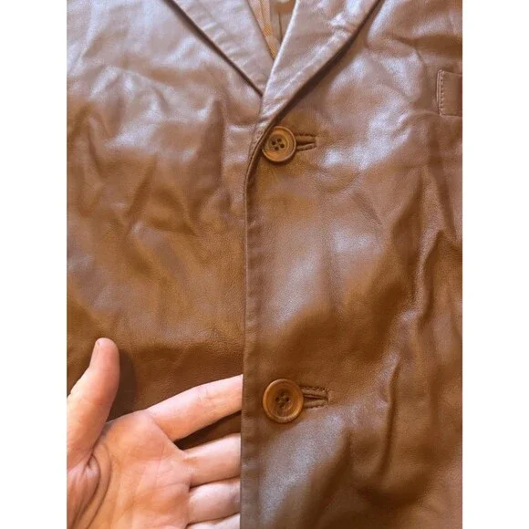 Overland Western 100% Leather Lambskin Blazer Jacket Men XL Soft Three Button